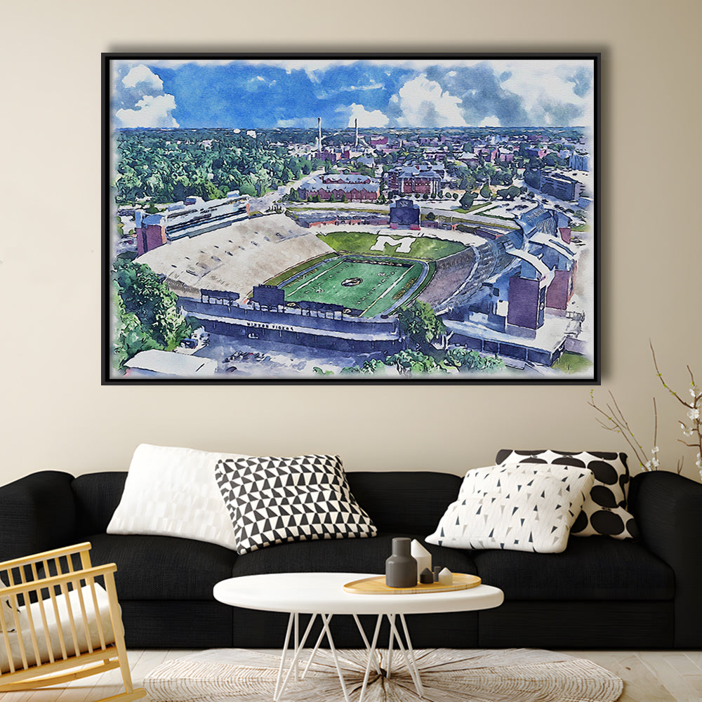 Faurot Field WaterColor, Columbia Missouri Watercolor, Sport Gift Art, Framed Canvas Print Wall Art