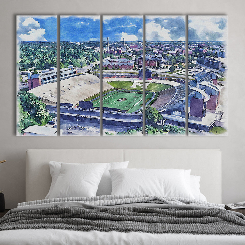 Faurot Field WaterColor, Columbia Missouri Watercolor, Sport Art, Extra Large Canvas Print Wall Art