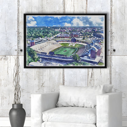 Faurot Field WaterColor, Columbia Missouri Watercolor, Sport Gift Art, Framed Canvas Print Wall Art