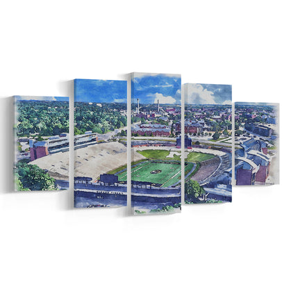 Faurot Field WaterColor, Columbia Missouri Watercolor, Sport Art, Mixed 5 Panel, Canvas Print Wall Art