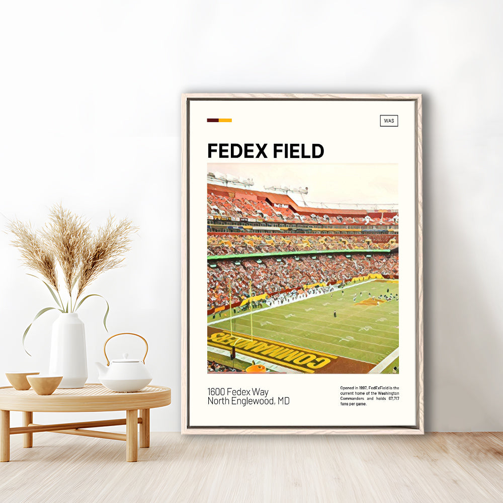 FedExField Print, Washington Commanders Stadium Canvas Art, Man Cave Gift, Floating Framed Canvas Print Wall Art