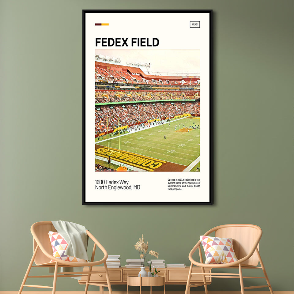 FedExField Print, Washington Commanders Stadium Canvas Art, Man Cave Gift, Floating Framed Canvas Print Wall Art