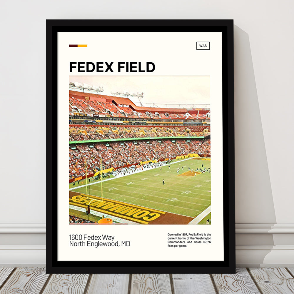 FedExField Print, Washington Commanders Stadium Canvas Art, Man Cave Gift, Floating Framed Canvas Print Wall Art