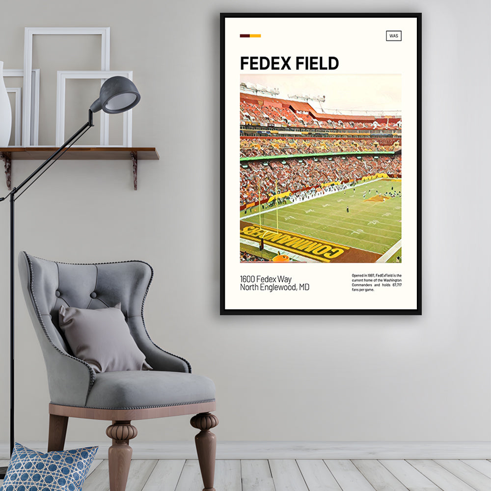 FedExField Print, Washington Commanders Stadium Canvas Art, Man Cave Gift, Floating Framed Canvas Print Wall Art