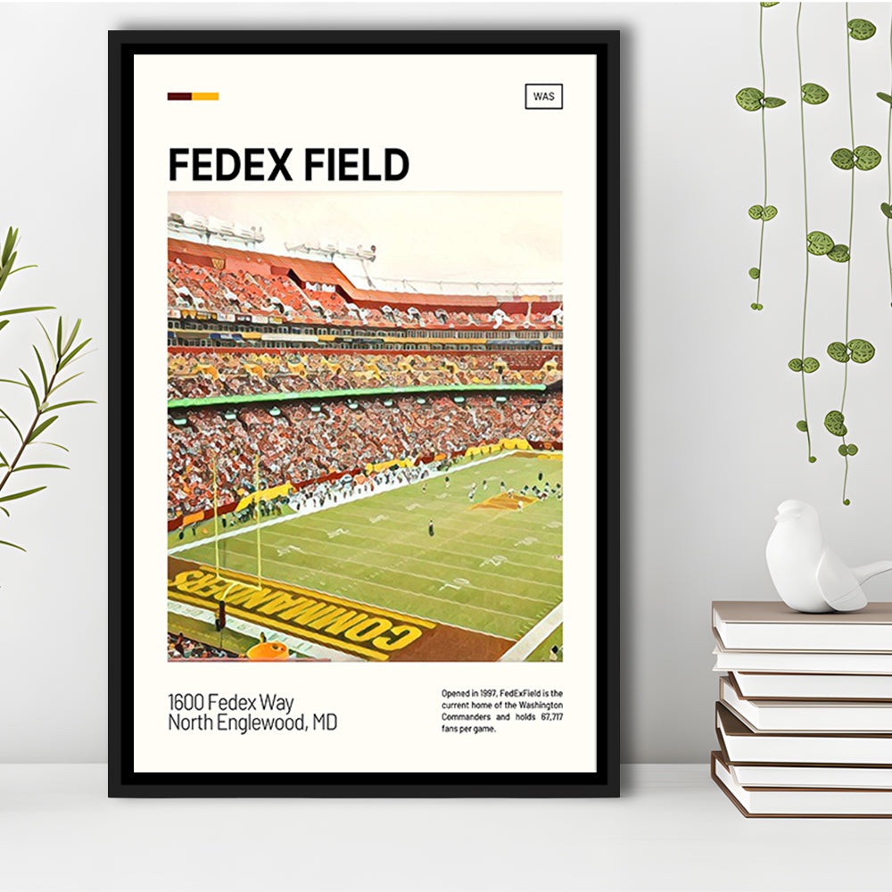 FedExField Print, Washington Commanders Stadium Canvas Art, Man Cave Gift, Floating Framed Canvas Print Wall Art