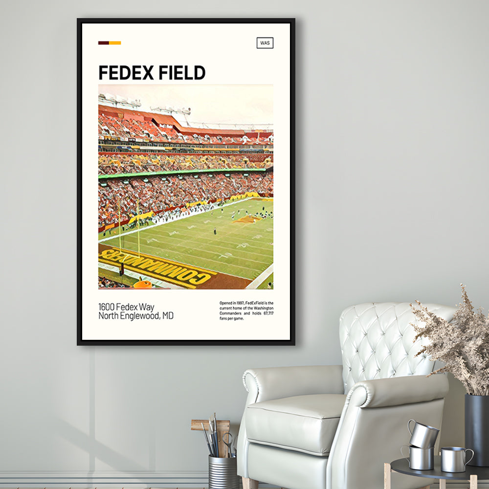 FedExField Print, Washington Commanders Stadium Canvas Art, Man Cave Gift, Floating Framed Canvas Print Wall Art