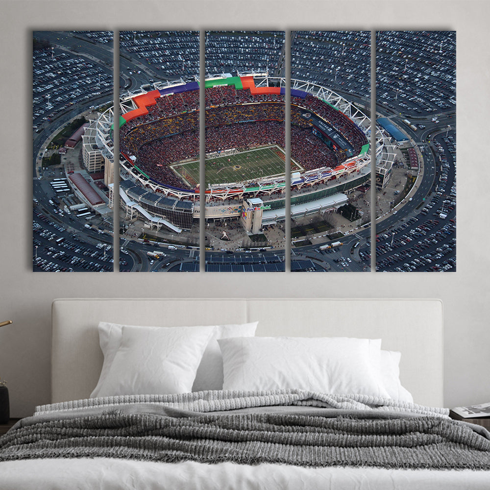 Fedex Field Aerial View, Stadium Canvas, Sport Art, 5 Panel B, Extra Large Canvas, Canvas Print Wall Art
