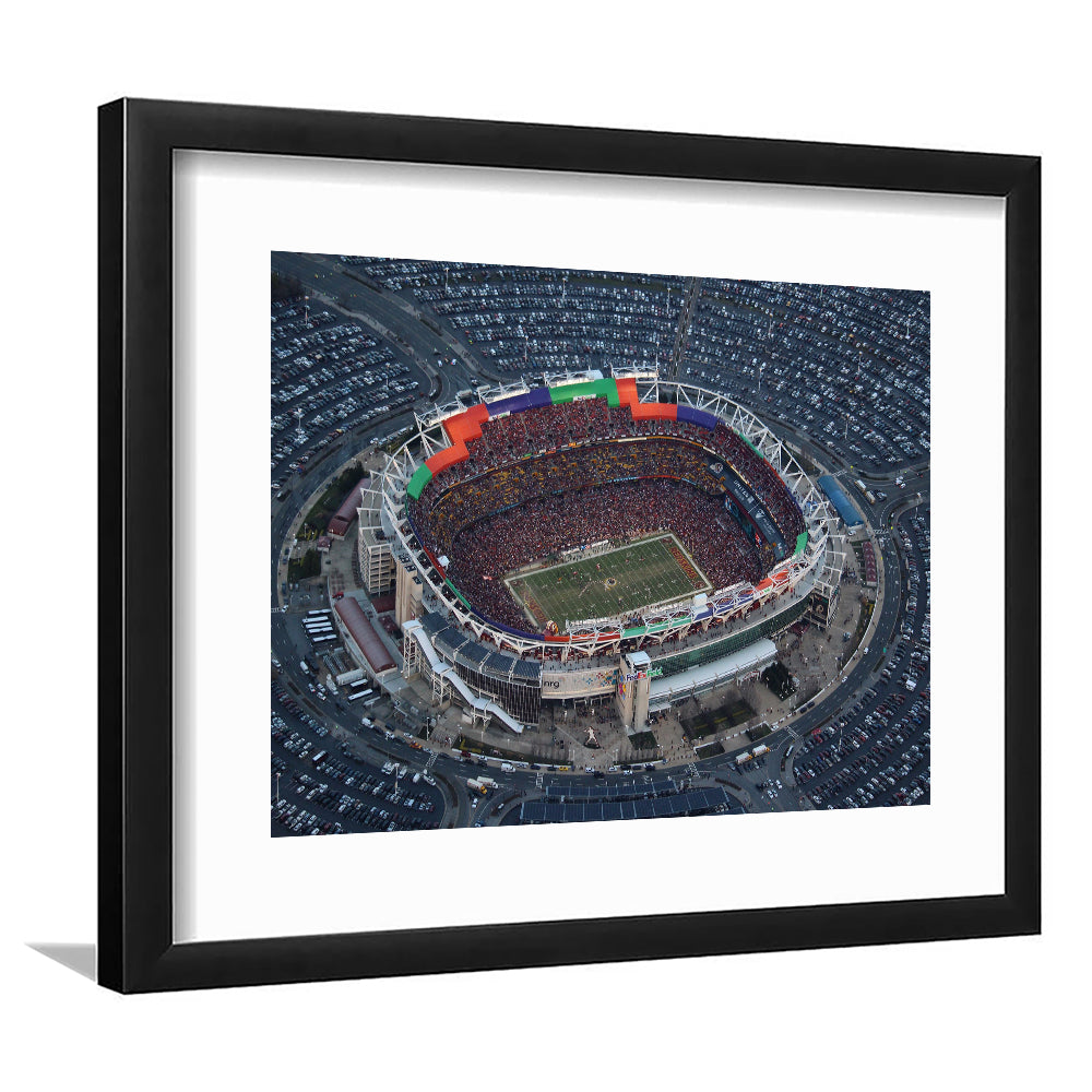Fedex Field Aerial View, Stadium Canvas, Sport Art, Gift for him, White Border Framed Art Print Wall Decor