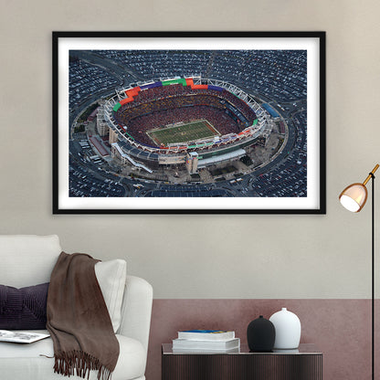 Fedex Field Aerial View, Stadium Canvas, Sport Art, Gift for him, White Border Framed Art Print Wall Decor