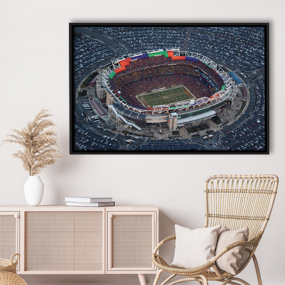 Fedex Field Aerial View, Stadium Canvas, Sport Art, Framed Canvas Print Wall Art, Floating Frame