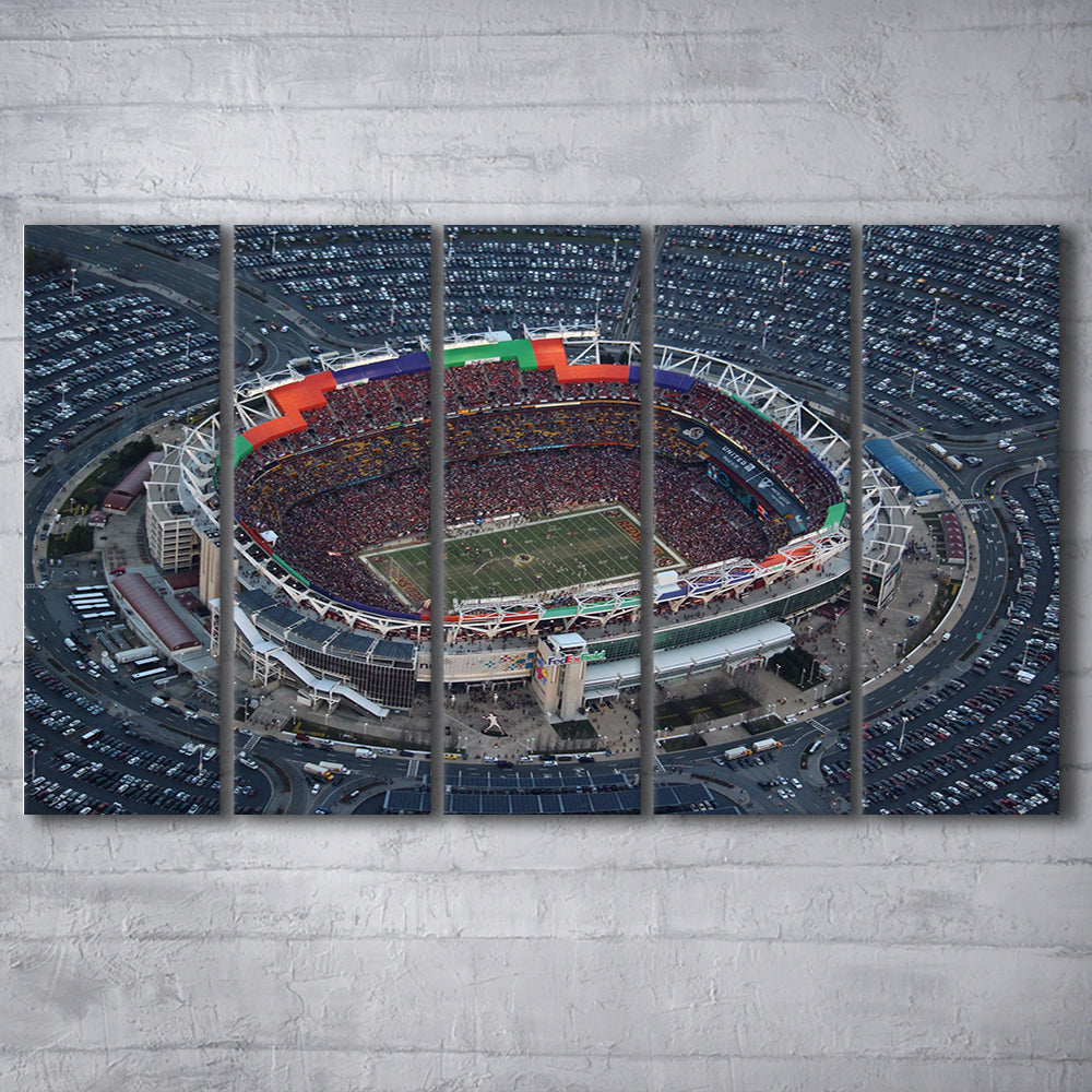 Fedex Field Aerial View, Stadium Canvas, Sport Art, 5 Panel B, Extra Large Canvas, Canvas Print Wall Art