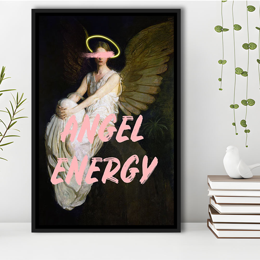 Feminine Angel Energy Print, Pink Wall Print, Floating Framed Canvas Art Print,, Framed Canvas Prints Wall Art