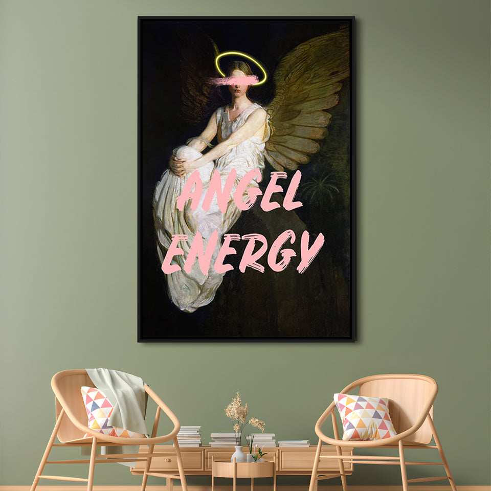 Feminine Angel Energy Print, Pink Wall Print, Floating Framed Canvas Art Print,, Framed Canvas Prints Wall Art