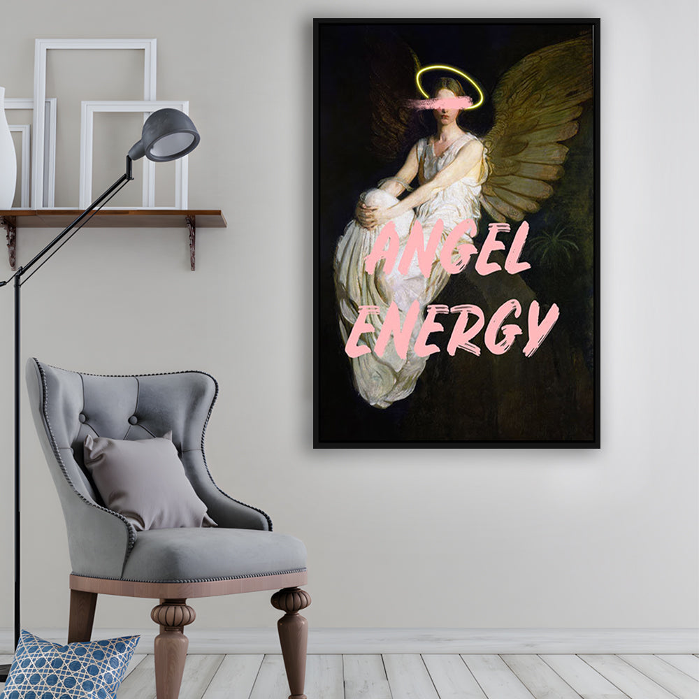 Feminine Angel Energy Print, Pink Wall Print, Floating Framed Canvas Art Print,, Framed Canvas Prints Wall Art