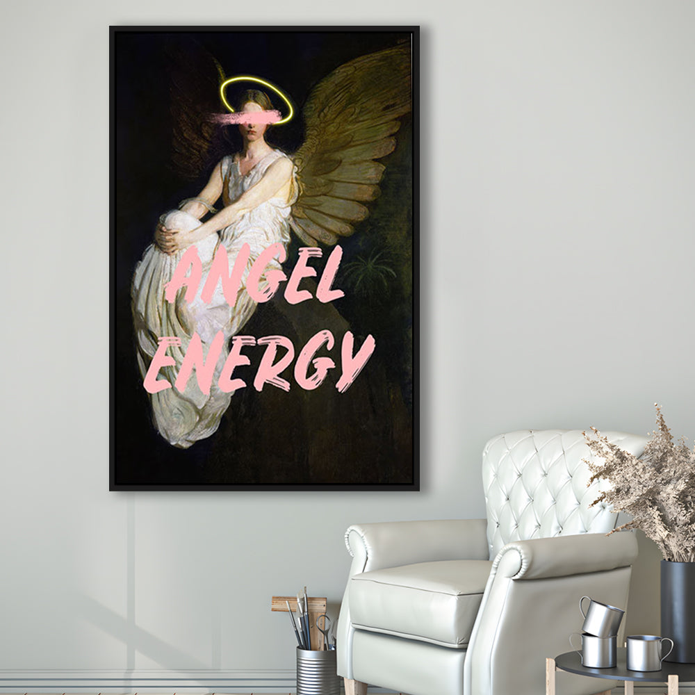 Feminine Angel Energy Print, Pink Wall Print, Floating Framed Canvas Art Print,, Framed Canvas Prints Wall Art