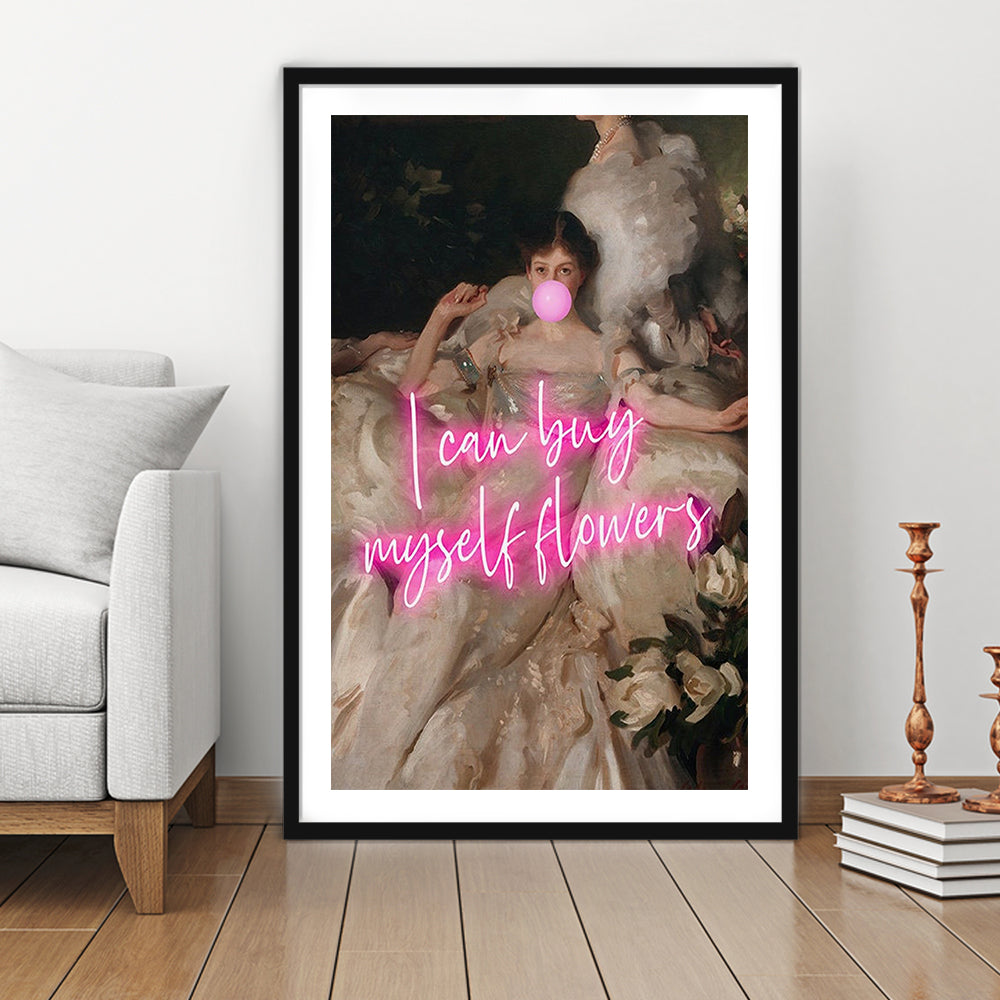 Feminist Altered Wall Art Print, Altered Art,Neon Print, Framed Art Prints White Border Wall Decor