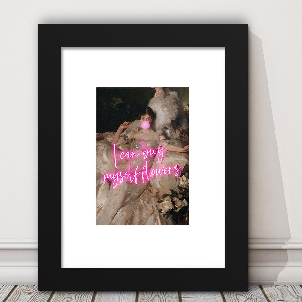 Feminist Altered Wall Art Print, Altered Art,Neon Print, Framed Art Prints White Border Wall Decor