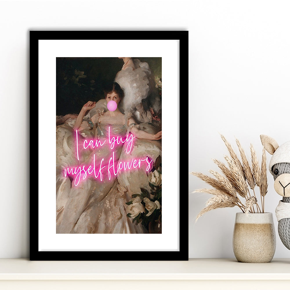 Feminist Altered Wall Art Print, Altered Art,Neon Print, Framed Art Prints White Border Wall Decor