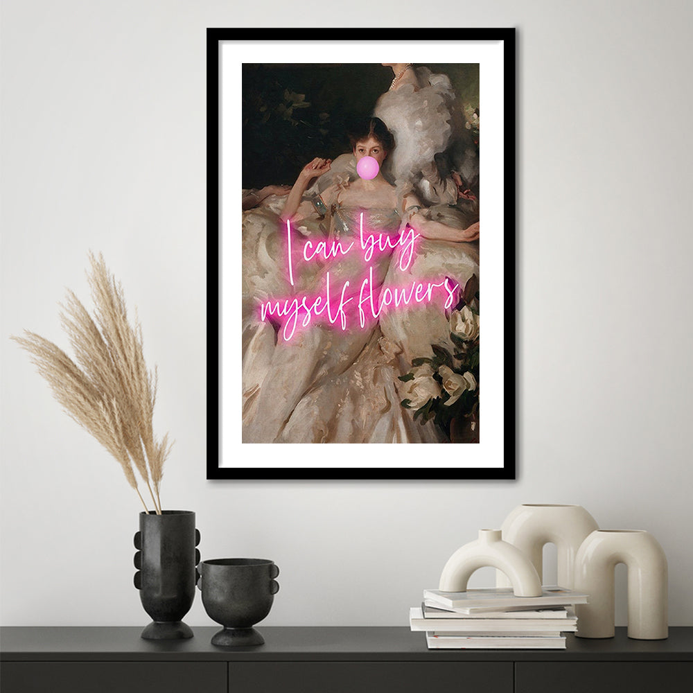 Feminist Altered Wall Art Print, Altered Art,Neon Print, Framed Art Prints White Border Wall Decor