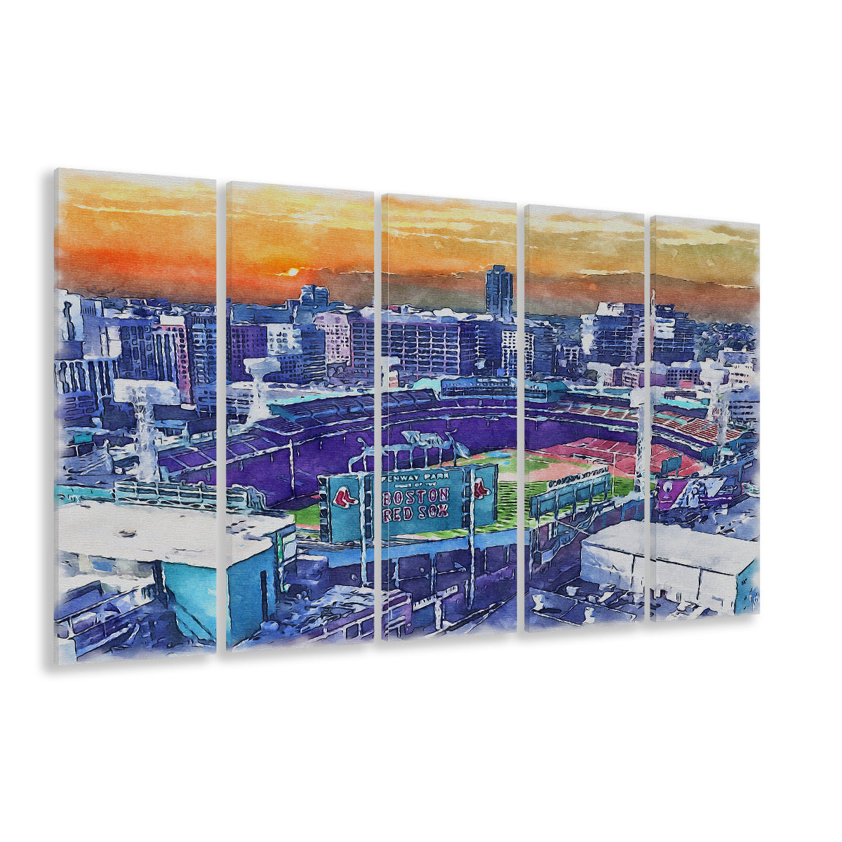 Fenway Park Painting Canvas, Boston Watercolor, Sport Art, Extra Large Canvas Print Wall Art