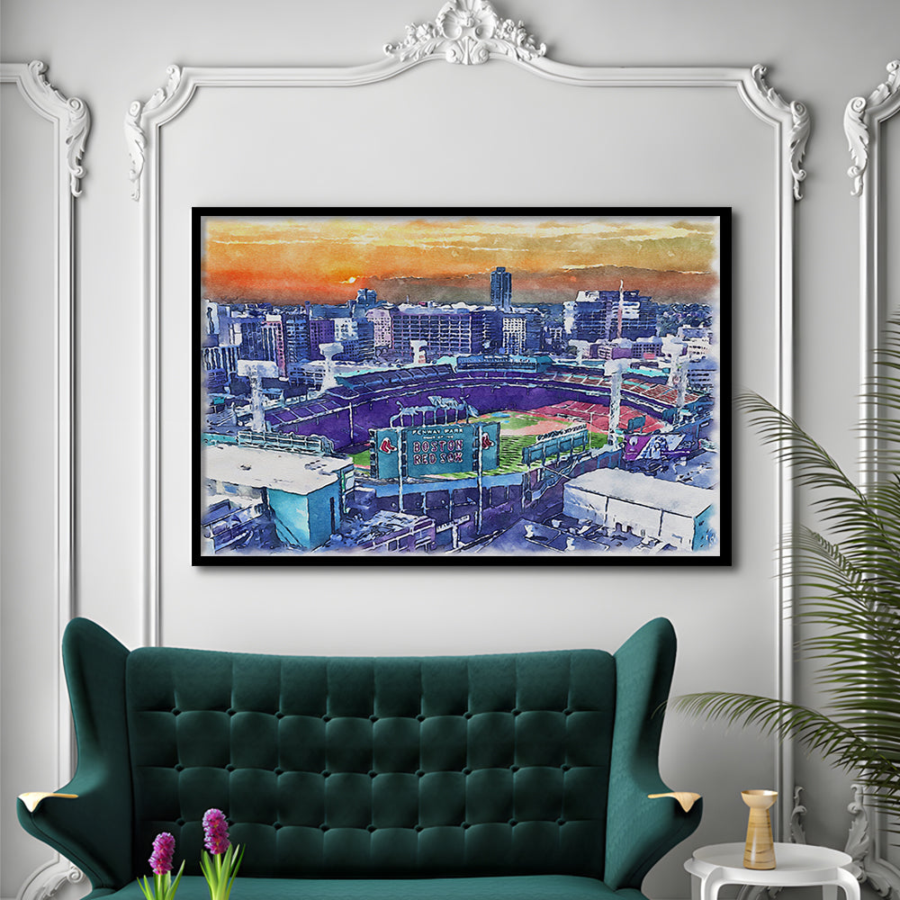 Fenway Park Painting Canvas, Boston Watercolor, Sport Gift Art, Framed Art Print Wall Decor