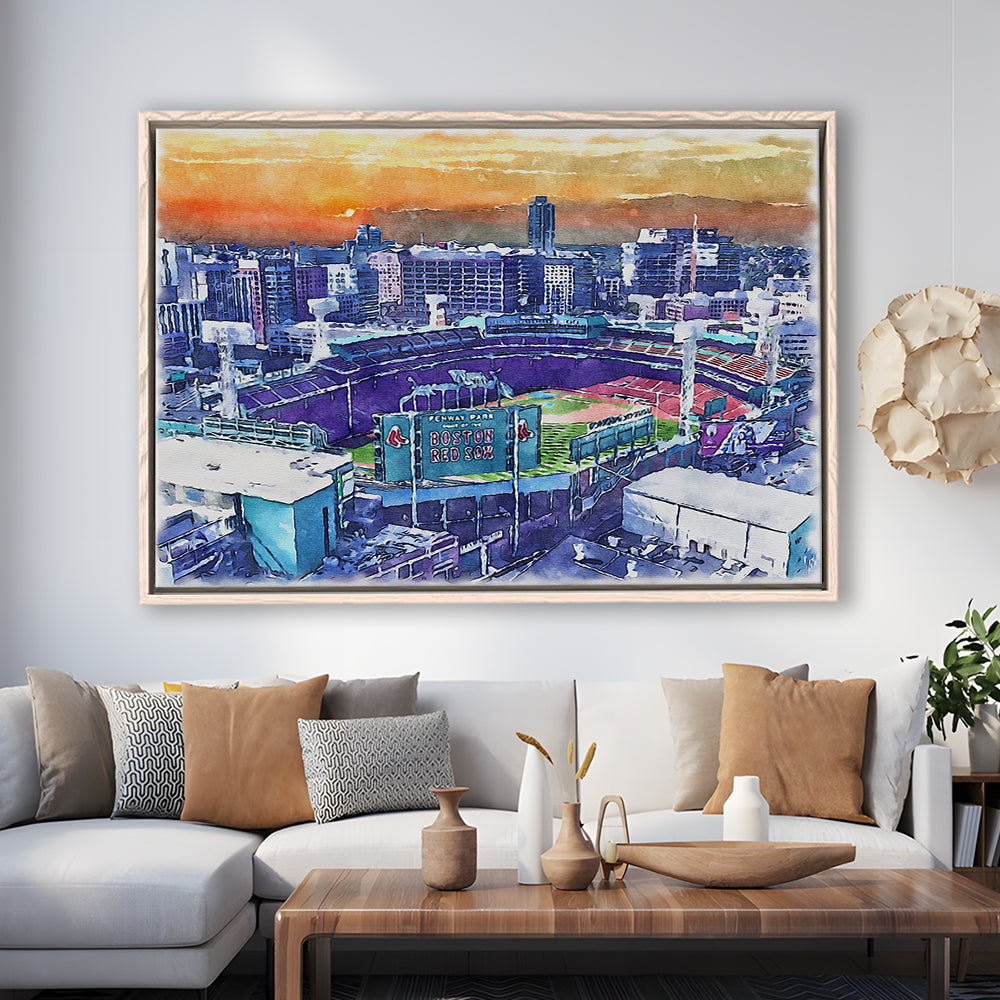Fenway Park Painting Canvas, Boston Watercolor, Sport Gift Art, Framed Canvas Print Wall Art