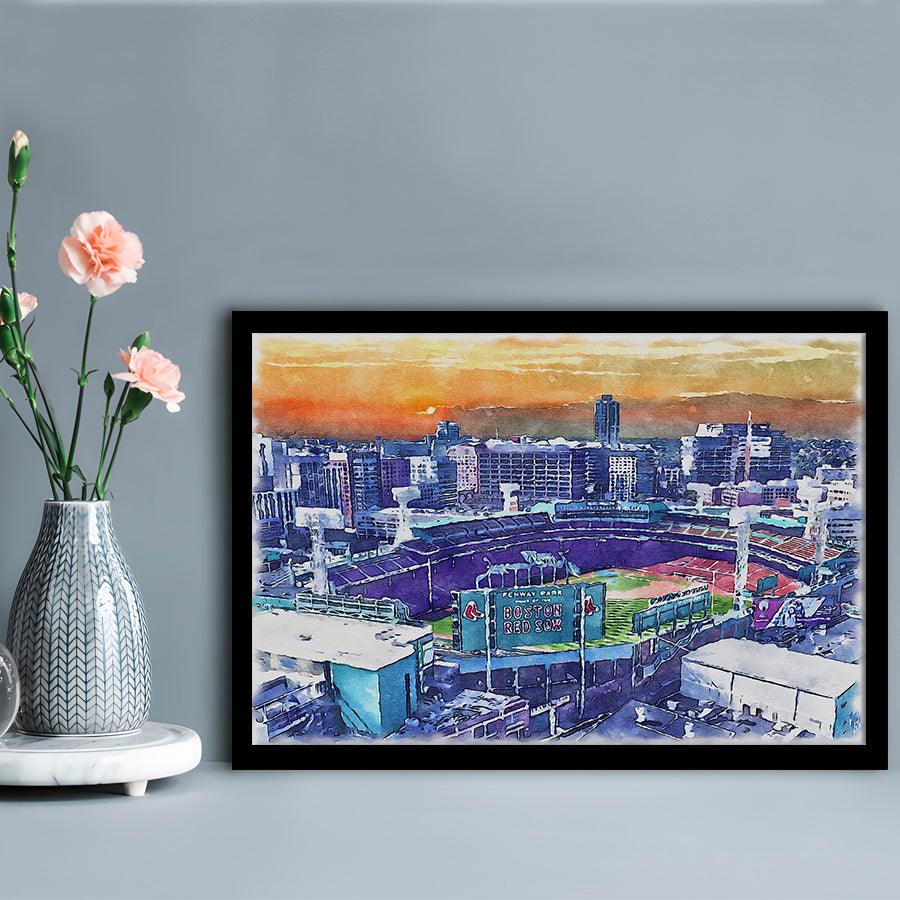 Fenway Park Painting Canvas, Boston Watercolor, Sport Gift Art, Framed Art Print Wall Decor