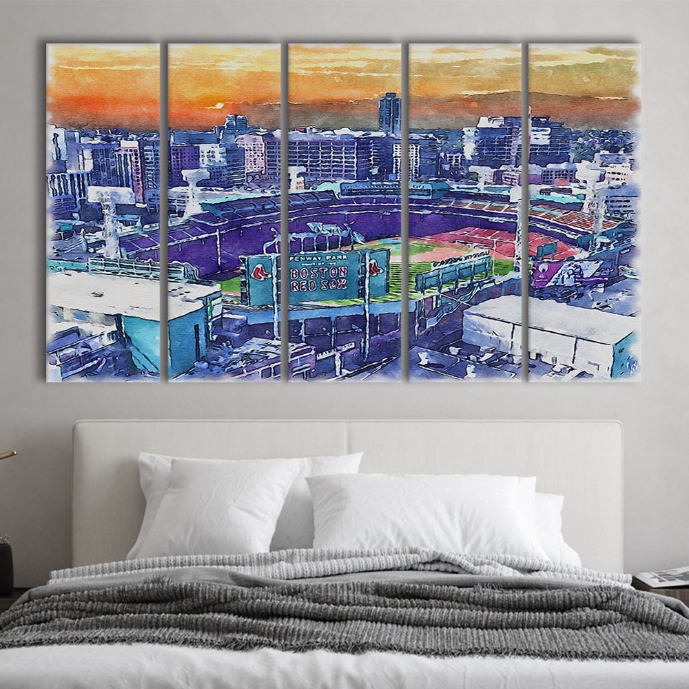 Fenway Park Painting Canvas, Boston Watercolor, Sport Art, Extra Large Canvas Print Wall Art
