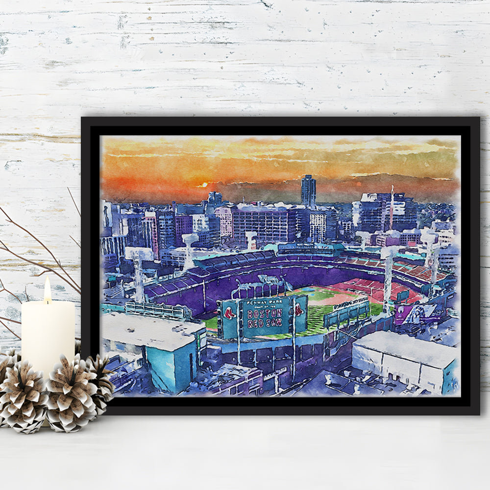Fenway Park Painting Canvas, Boston Watercolor, Sport Gift Art, Framed Canvas Print Wall Art