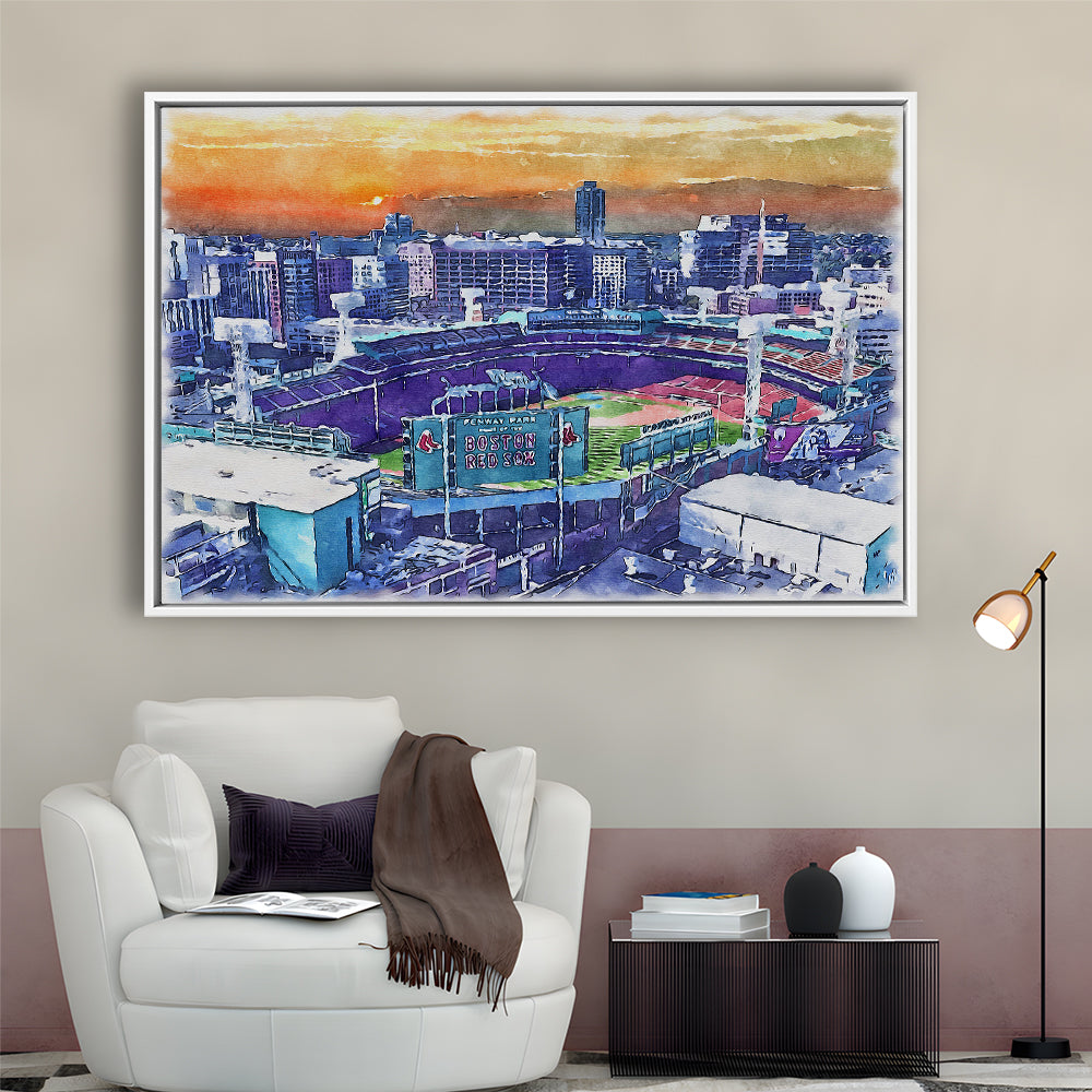 Fenway Park Painting Canvas, Boston Watercolor, Sport Gift Art, Framed Canvas Print Wall Art