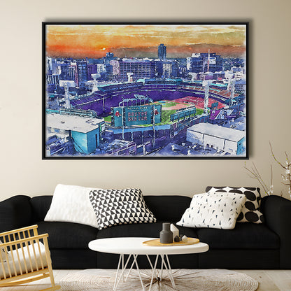 Fenway Park Painting Canvas, Boston Watercolor, Sport Gift Art, Framed Canvas Print Wall Art