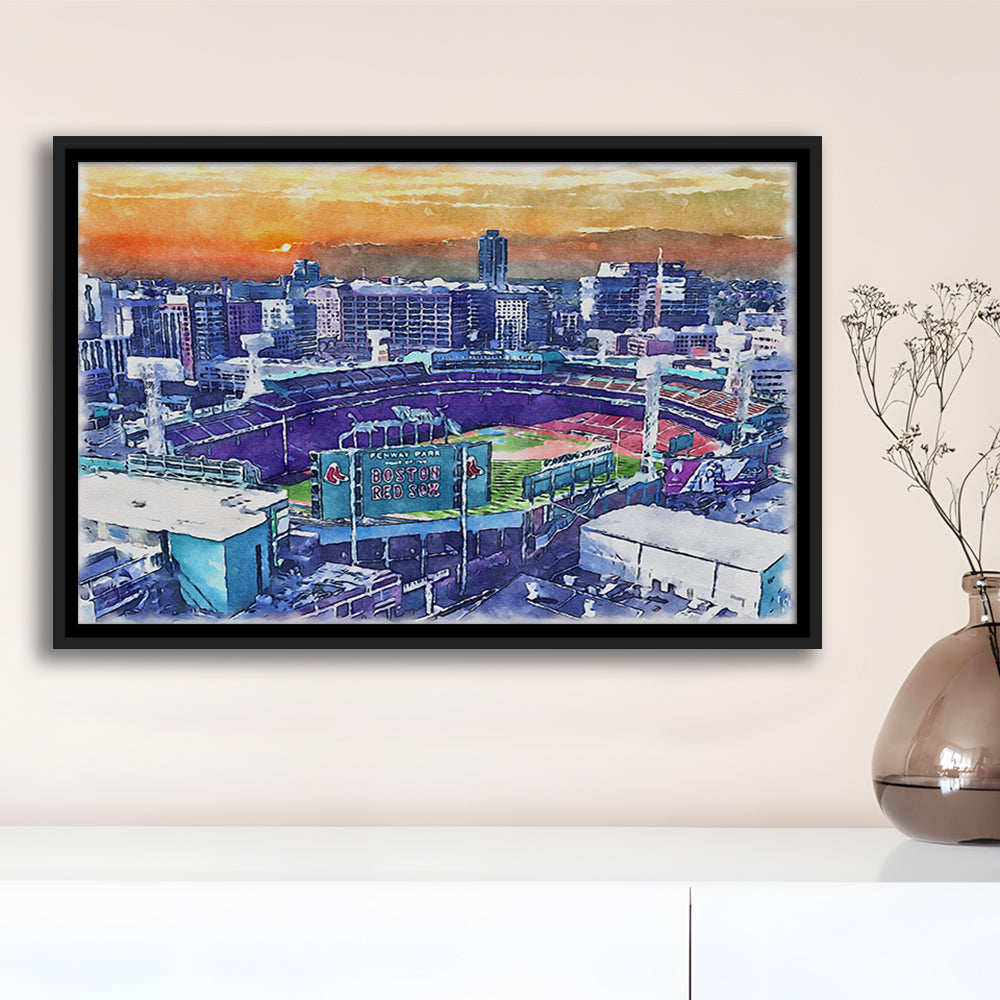 Fenway Park Painting Canvas, Boston Watercolor, Sport Gift Art, Framed Canvas Print Wall Art