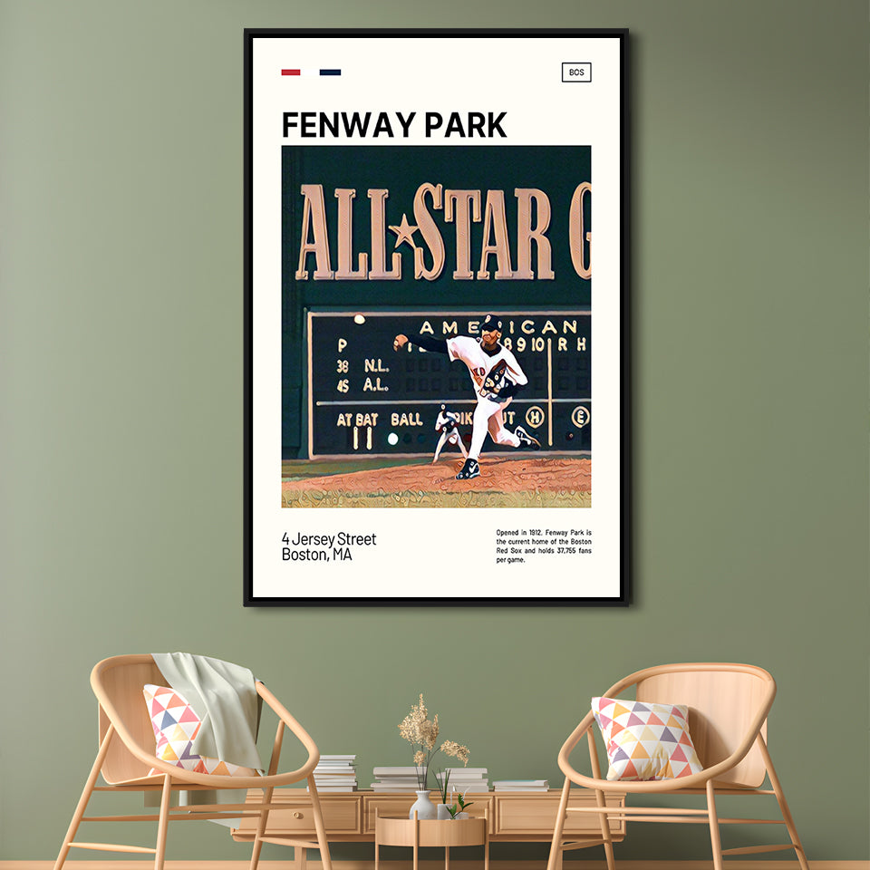 Fenway Park 1999 All Star Game Print,  Stadium Canvas Art, Man Cave Gift, Floating Framed Canvas Print Wall Art