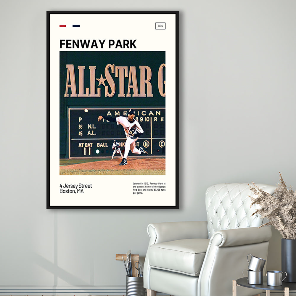 Fenway Park 1999 All Star Game Print,  Stadium Canvas Art, Man Cave Gift, Floating Framed Canvas Print Wall Art