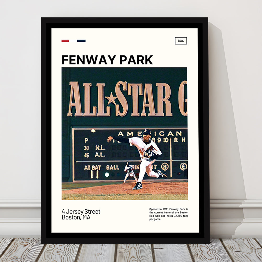Fenway Park 1999 All Star Game Print,  Stadium Canvas Art, Man Cave Gift, Floating Framed Canvas Print Wall Art
