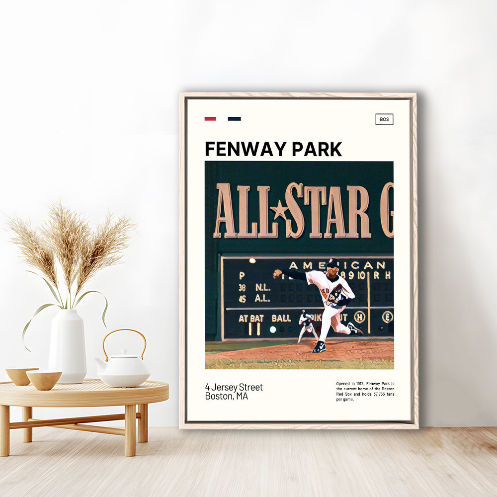 Fenway Park 1999 All Star Game Print,  Stadium Canvas Art, Man Cave Gift, Floating Framed Canvas Print Wall Art