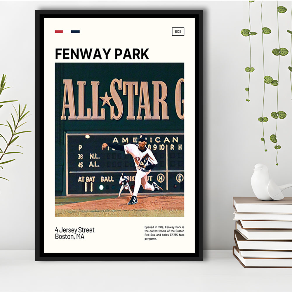 Fenway Park 1999 All Star Game Print,  Stadium Canvas Art, Man Cave Gift, Floating Framed Canvas Print Wall Art