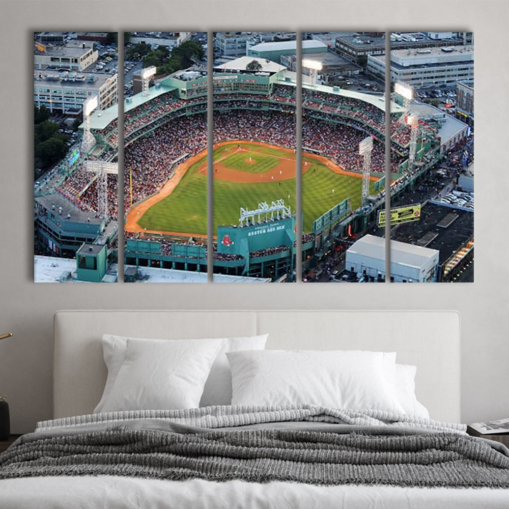 Fenway Park Aerial View, Stadium Canvas, Sport Art, 5 Panel B, Extra Large Canvas, Canvas Print Wall Art
