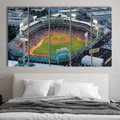 Fenway Park Aerial View, Stadium Canvas, Sport Art, 5 Panel B, Extra Large Canvas, Canvas Print Wall Art