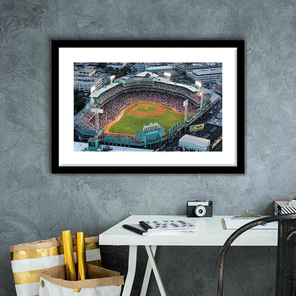 Fenway Park Aerial View, Stadium Canvas, Sport Art, Gift for him, White Border Framed Art Print Wall Decor