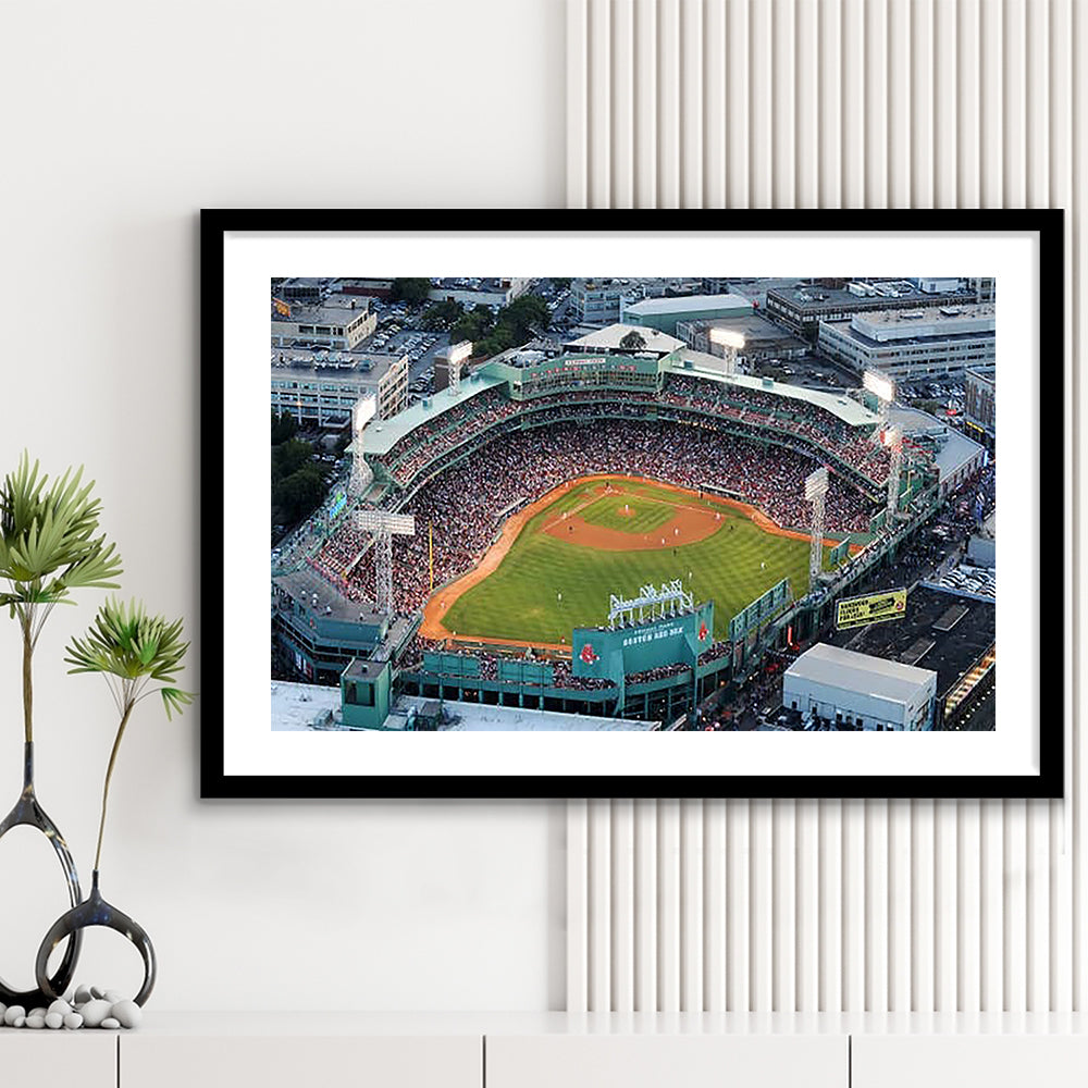 Fenway Park Aerial View, Stadium Canvas, Sport Art, Gift for him, White Border Framed Art Print Wall Decor