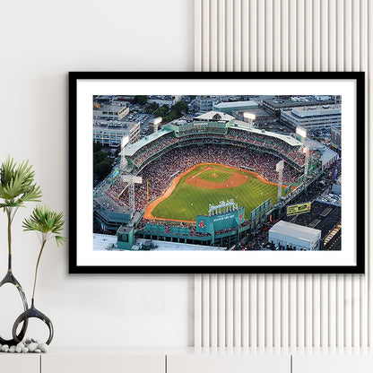 Fenway Park Aerial View, Stadium Canvas, Sport Art, Gift for him, White Border Framed Art Print Wall Decor
