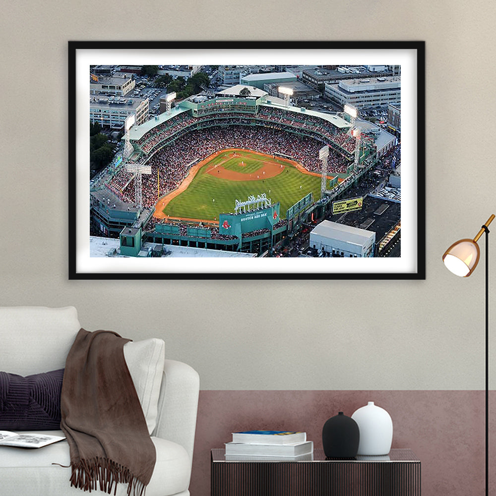 Fenway Park Aerial View, Stadium Canvas, Sport Art, Gift for him, White Border Framed Art Print Wall Decor