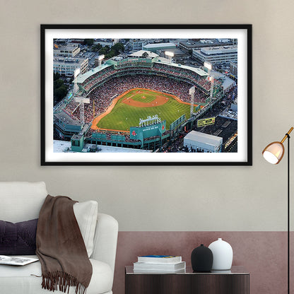 Fenway Park Aerial View, Stadium Canvas, Sport Art, Gift for him, White Border Framed Art Print Wall Decor