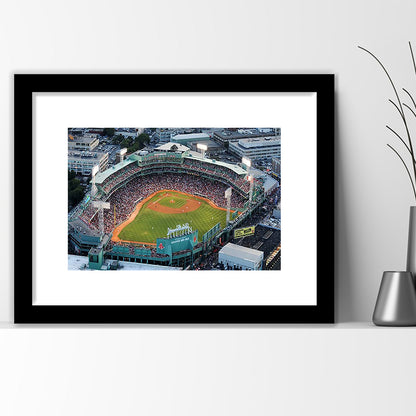 Fenway Park Aerial View, Stadium Canvas, Sport Art, Gift for him, White Border Framed Art Print Wall Decor