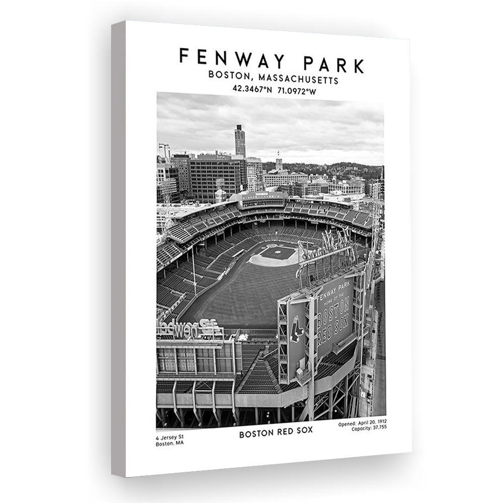 Fenway Park Stadium Black And White,Boston Baseball Stadium Wall Art Print, Canvas Prints Wall Art, Man Cave Decor