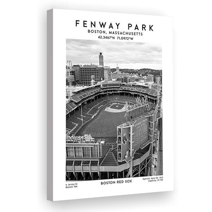 Fenway Park Stadium Black And White,Boston Baseball Stadium Wall Art Print, Canvas Prints Wall Art, Man Cave Decor