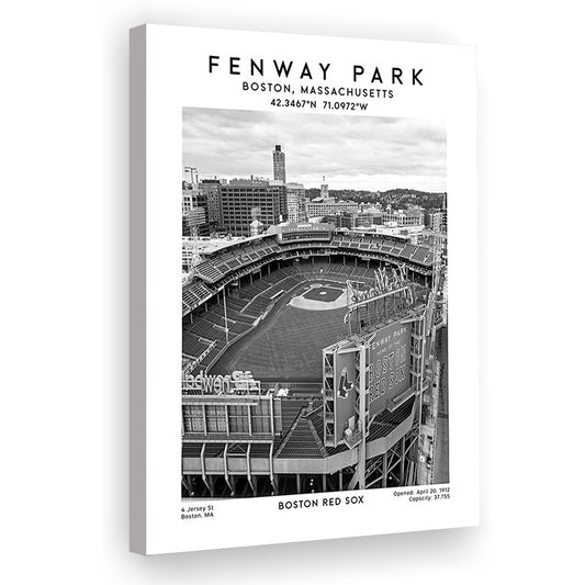Fenway Park Stadium Black And White,Boston Baseball Stadium Wall Art Print, Canvas Prints Wall Art, Man Cave Decor