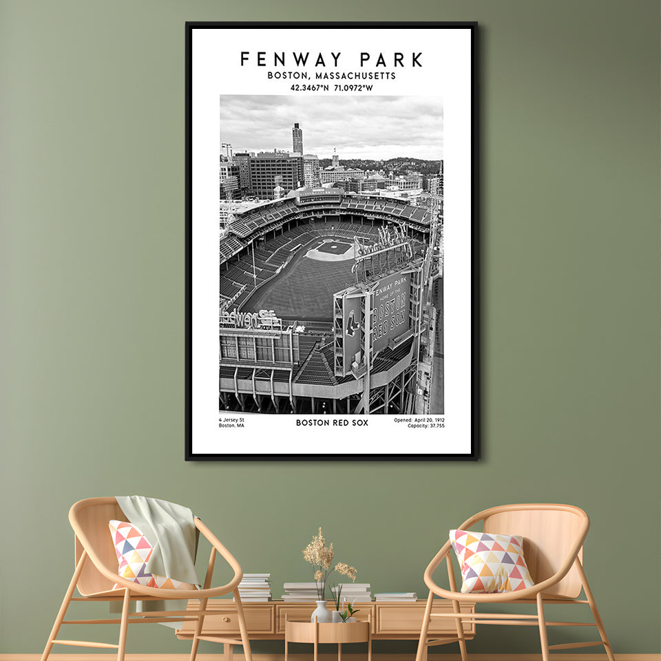 Fenway Park Stadium Black And White,Boston Baseball Stadium Wall Art Print, Framed Canvas Prints Wall Art