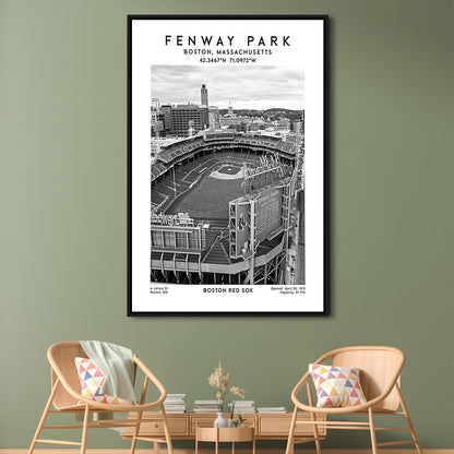 Fenway Park Stadium Black And White,Boston Baseball Stadium Wall Art Print, Framed Canvas Prints Wall Art